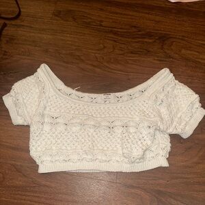 White Knit Cropped Sweater Top